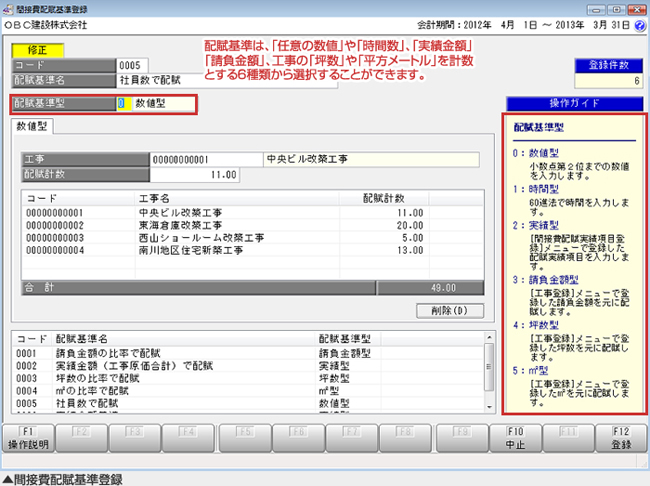 間接費配賦処理画面